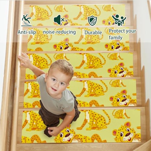Peldaños de escalera alfombrados de leopardo 15 uds 8x30" antideslizantes 4