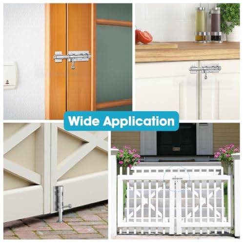 Image of 6.3 Inch Slide Bolt Gate Latch, Barrel Bolt Latch, 4 Pack-Silver | Heavy Duty Solid 304 Stainless Steel Door Lock for Wooden Fence /Shed /Yard /Barn Door /Interior and Outdoor