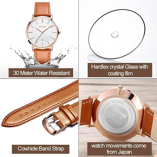 Image of OLEVS Womens Watch Minimalist Simple Slim Thin Original Analog Quartz Dress Wrist Watches Stainless Steel Mesh or Leather Strap Waterproof Watches for Ladies