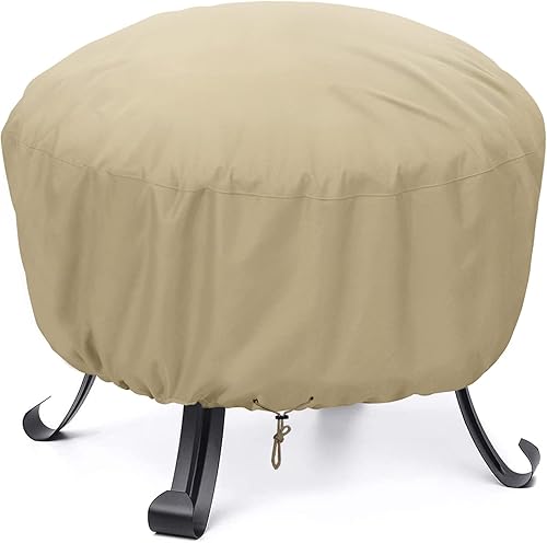 SunPatio Funda para hoguera, resistente al agua, redonda, para mesa de fuego de patio, con cordón ajustable, redonda de 45 pulgadas de profundidad x