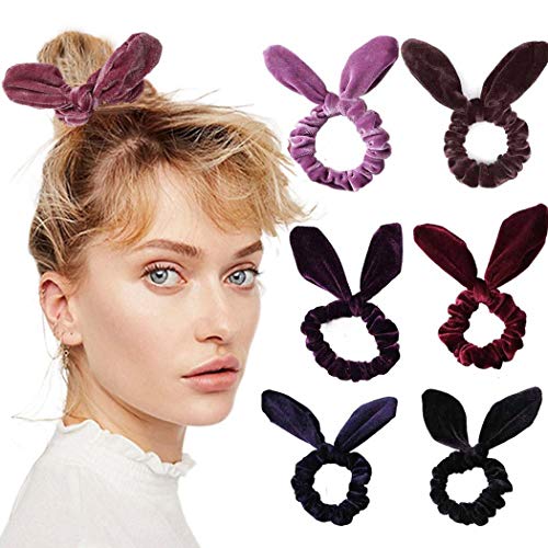 Avanlin Bow Hair Scrunchies Bunny Ear Hair Tie Ropes Black Elastic Hair Bands Ponytail Holder Accessories for Women and Girls（Pack of 6)