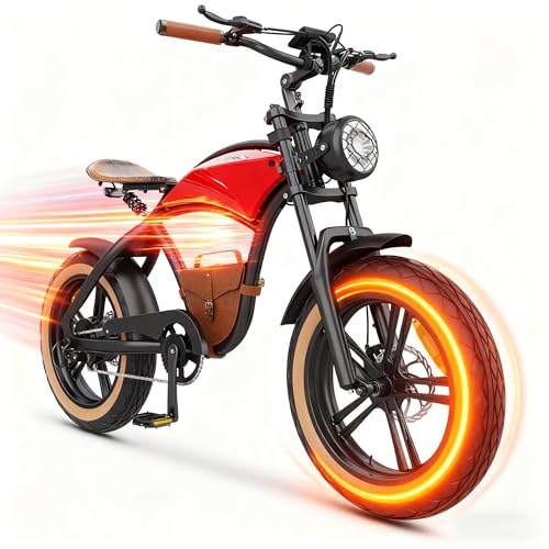 Bici Elettriche Fat Bike Elettrica 250W Motore,Hidoes Fat Bike Elettrica 13AH Batteria Gamma 40Miles,Bici Elettrica Uomo E Bike Retrò In Stile Cowboy Con Borse In Pelle-image