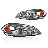 Replacement Headlight Assembly for 2006-2013 Chevy Impala 06 07 Chevy Monte Carlo Headlamp Driving Light Chrome Housing Amber Reflector Clear Lens(Passenger and Driver side) 25958359 25958360