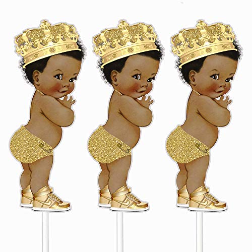 Gold Baby Boy Prince Party Cut-Outs Royal Birthday Baby Shower Prince Decor (African American, 10