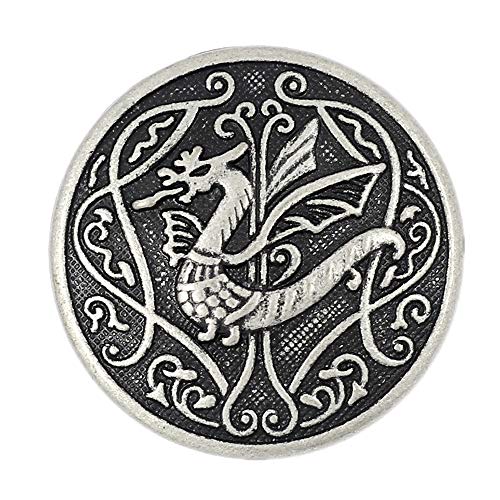 Bezelry 10 Pieces Spitfire Celtic Dragon Metal Shank Buttons. 25Mm (1 Inch) (Antique Silver) #TOP11