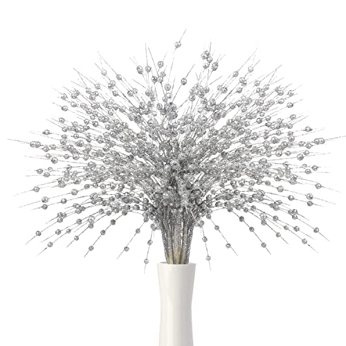 Foimas Christmas Artificial Glitter Berry Stem,10 Pack 19.68" Faux Christmas Pick Bead Sticks Twigs For Christmas Tree Decor Diy Wreath Crafts Home Decor (Silver) #TOP14