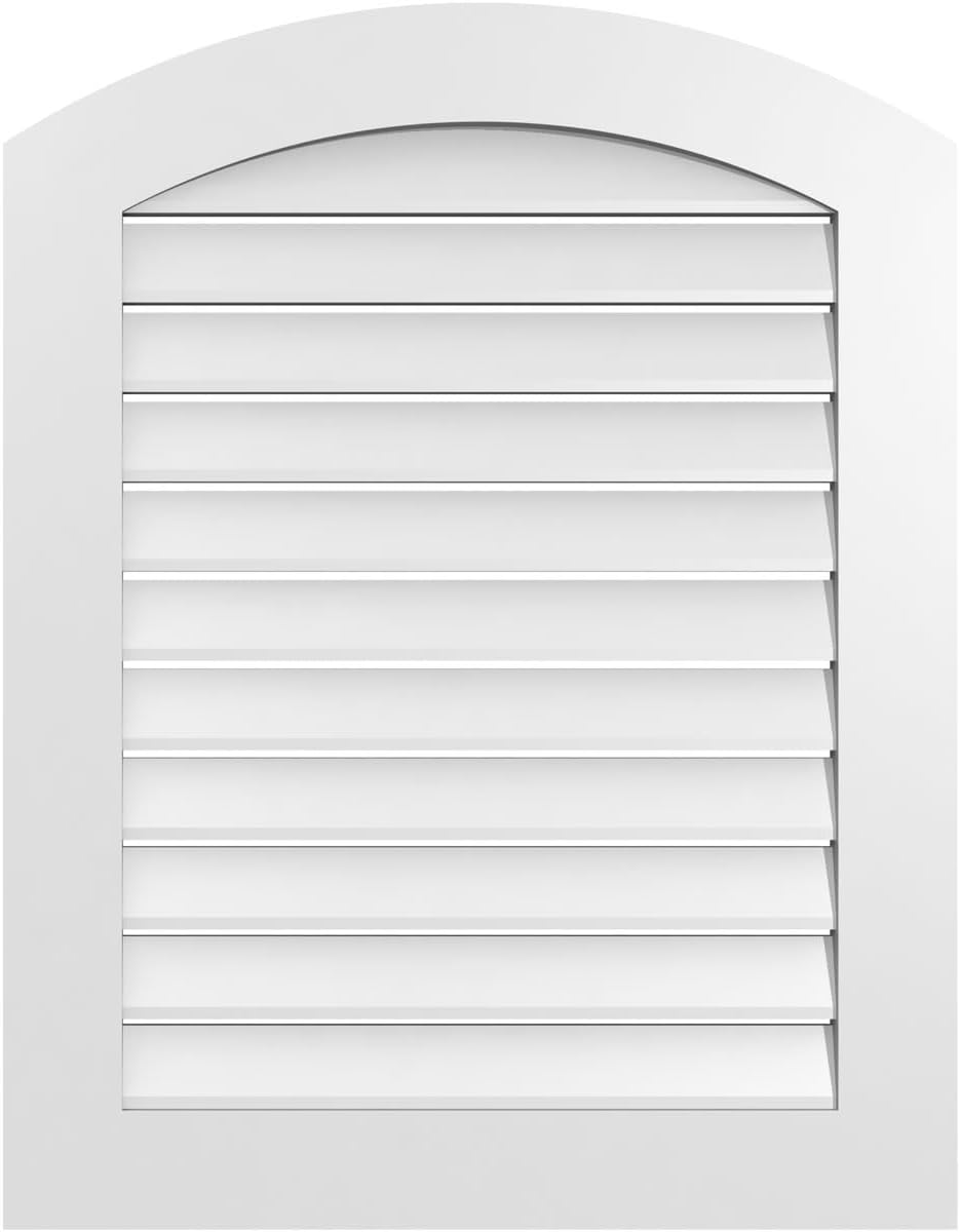 16"W x 16"H Arch Top Surface Mount PVC Gable Vent: Non-Functional, w/ 3-1/2"W x 1"P Standard Frame