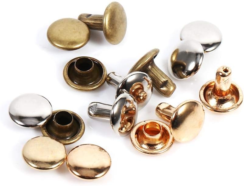 Metal Rivet Double Rivets Tubular Metal Studs for DIY Leather Craft Clothes Shoes Bags Belts Repair Decoration (Gold)