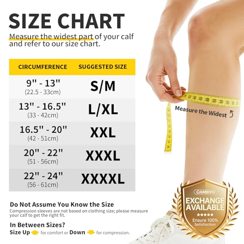 Image of CAMBIVO Calf Compression Sleeve 3 Pairs Footless Compression Socks Running | Leg Sleeves for Men & Women, 15-20mmHg, Shin Splints Relief & Recovery, Fitness, Cycling, Varicose Veins, Travel, Nurse