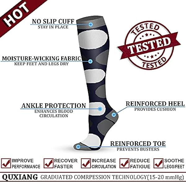 QUXIANG Koperen compressiesokken voor dames en heren, circulatie (8 paar), het beste voor hardlopen en fietsen, 15-20 mmHg