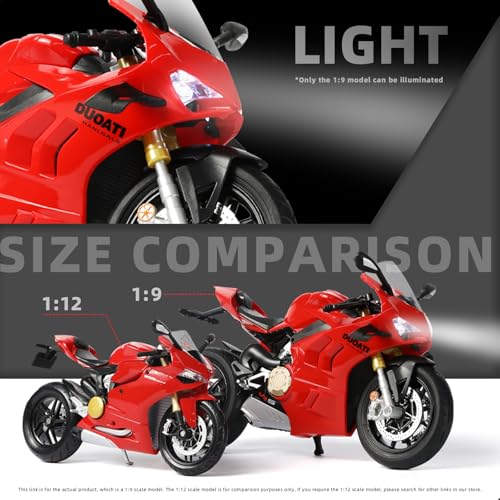 Image of 1:9 Motorcycle Model for Ducati Panigale V4 SP2 Metal Die-cast Motorcycle Model No Assembly Required Mini Finished Moto Gift for Adult(Red)