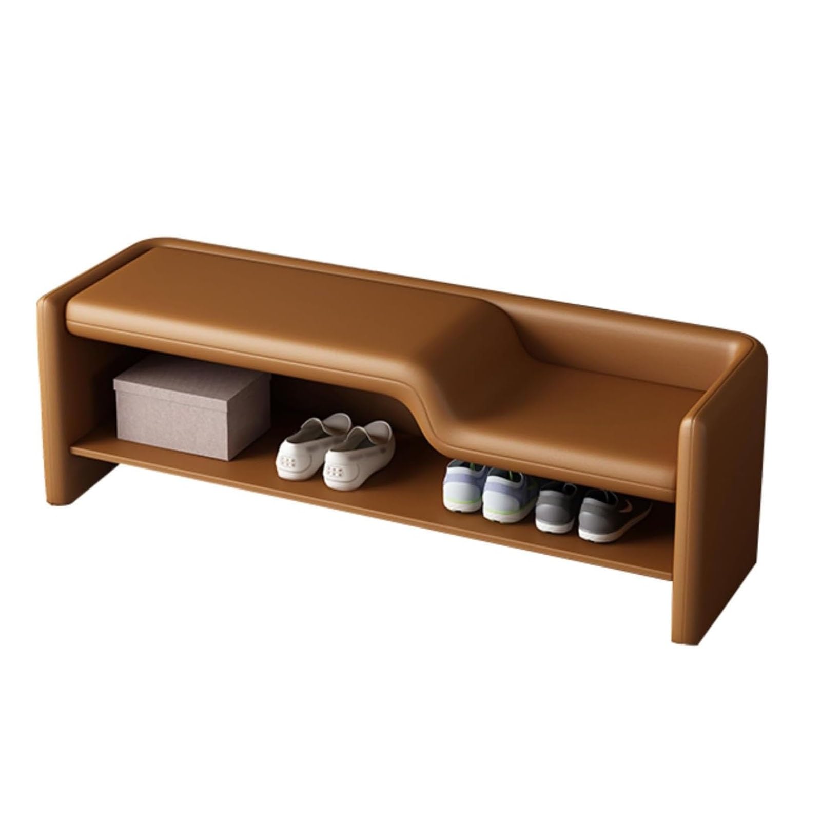 Banc de couloir avec étagère à chaussures et coussin en cuir pour entrée