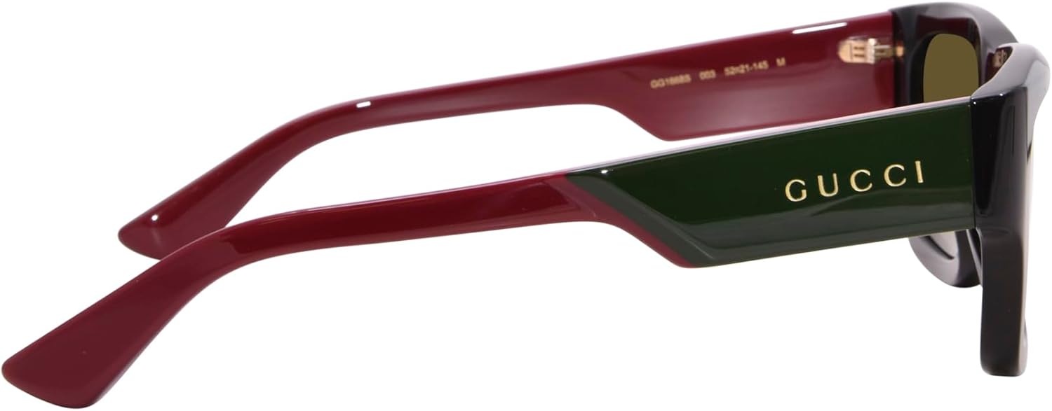 Gucci GG1668S 003 Sunglasses Men's Black/Red/Green Rectangle Shape 52mm
