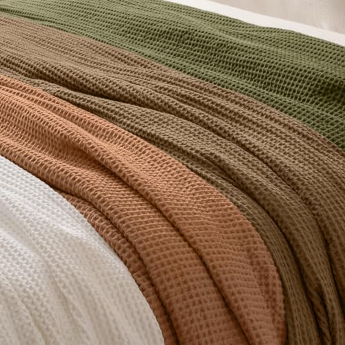 Image of PHF Pre-Washed Cotton Waffle Weave Blanket King Size for Bed, Snag Proof Throw Blanket for Couch Spring Summer Lightweight Breathable,Oeko-TEX Certified,Machine Washable,Home Decor Gift-Cinnamon Brown