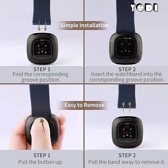 Image of YODI Watch Band Compatible with Fitbit Versa 4 / Fit bit Versa 3 / Fitbit Sense /Sense 2 Band, Soft Replacement Silicone Wristband for Women Flexible Waterproof Sport Watch Strap for Men Large