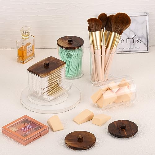 Image of Tbestmax 4 Pack Qtip Holder Bathroom Container, 10 /7oz Cotton Ball /Swabs Dispenser, Apothecary Jar with Bamboo Lids for Organizer and Storage (Brown)