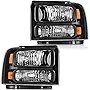 LBRST Headlight Assembly For Ford For F250 For F350 For F450 For F550 Super Duty 2005 2006 2007 For Ford Excursion 2005 Black Housing Amber Reflector Clear Lens Driver and Passenger Side Headlamp