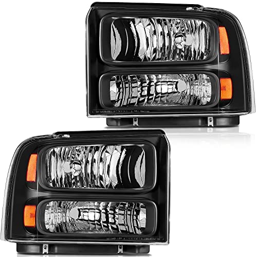 LBRST Headlight Assembly For Ford For F250 For F350 For F450 For F550 Super Duty 2005 2006 2007 For Ford Excursion 2005 Black Housing Amber Reflector Clear Lens Driver and Passenger Side Headlamp