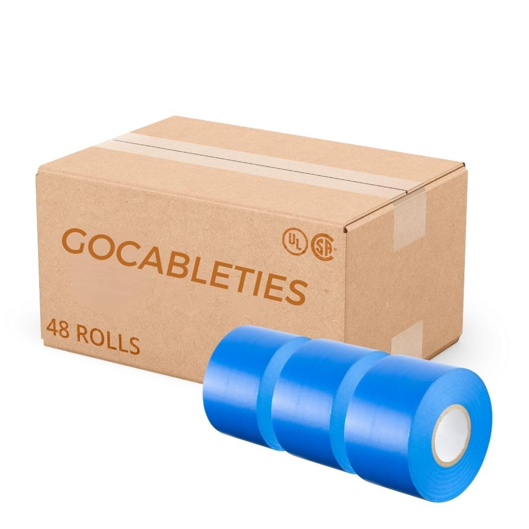 Gocableties Blue Wide Electrical Tape, 50mm x 33m, 2" Strong Self-Adhesive PVC Insulation Tape for Insulating, Repairing and Protecting Electrical Wires, 48 Rolls
