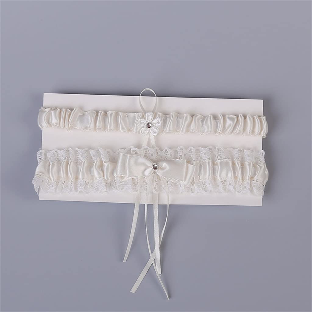 Giarrettiera da Sposa Giarrettiera Sexy con Fiocco a Forma di Fiore in Pizzo Bianco Set da 2 Pezzi per Le Donne Anello per la Coscia della Sposa Giarrettiera per la Gamba da Sposa (Colore :