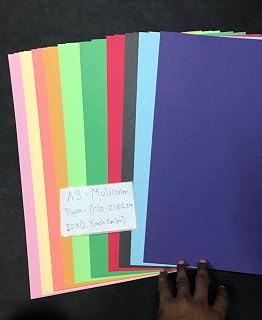 A3 Assorted Color Paper | 20 Sheets | 10 Bright Colors | School Project, Craft & Decoration