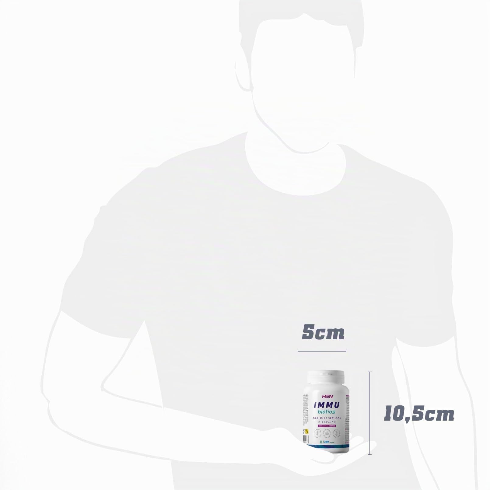 Probiótico Sistema Inmune 100 Billion UFC - 9 Cepas Lactobacillus y Bifidobacterium - de HSN INMU BIOTICS | 60 Cápsulas DR Caps® de liberación retardada y recubrimiento entérico
