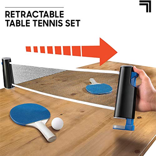 Ping Pong Paddle Set with Retractable Net (Bracket Clamps), Balls, and Posts Regulation Table Tennis Accessories, Advanced Home Indoor Outdoor Play, Storage Case (A Set / 7 PCS)