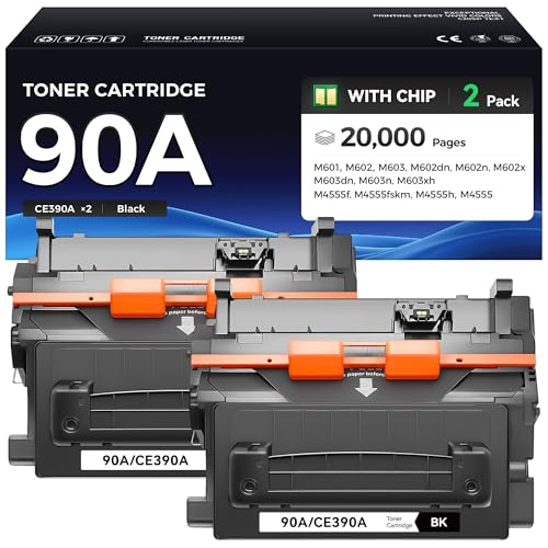 Image of 90A CE390A Black Toner Cartridge 2-Pack Replacement for HP 90A CE390A Toner Compatible with HP LaserJet Enterprise 600 Printer M602dn M602n M602x M603dn M603n M603xh M4555f MFP M4555fskm M4555h Ink