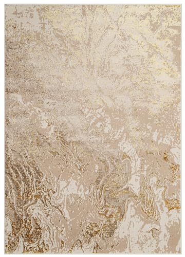 Tapis beige et or doux TAPISO Crystal effet relief 3D facile à entretenir