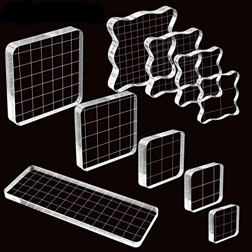 Weimeet 10 Pieces Stamp Blocks Acrylic Clear Stamping Blocks Tools With Grid Lines For Scrapbooking Crafts Making #TOP2