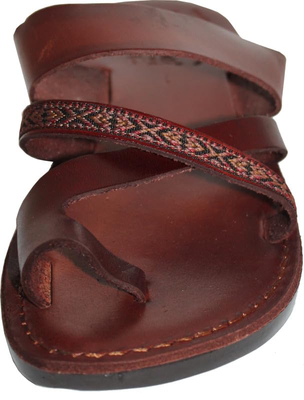 Holy Land Market Men/Women Biblical Jesus Leather/Embroidered Sandals/Slides From Jerusalem (Elijah Style)2