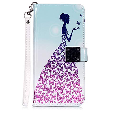 Reevermap Samsung Galaxy A6 2018 Case Glitter PU Leather Shiny Bumper with Card Holder, Protective Flip 3D Cover for Samsung Galaxy A6 2018 Wallet Kickstand Magnetic Closure, Butterfly & Girl