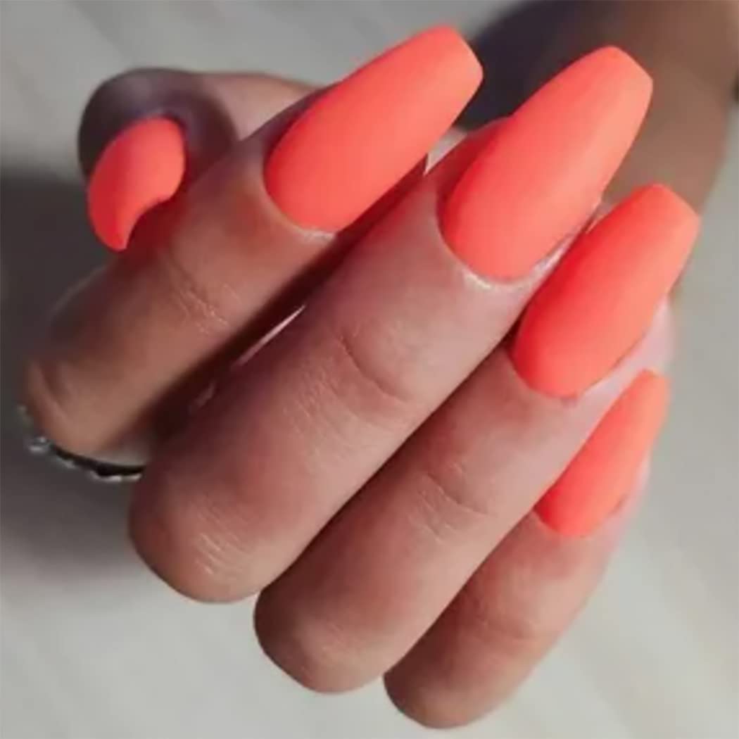 Amazon.com: Barode Press On Nails Coffin False Nails Tips White Full Cover Acrylic  Matte Pure Color Fake Nail Medium for Women(24Pcs) (Orange) : Beauty &  Personal Care