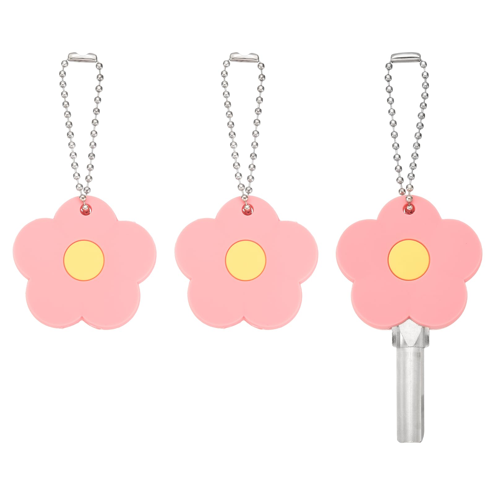PATIKIL 3Pcs Key Covers Caps, PVC Flower Key Identifiers Markers Tags Covers Case Shell Head Protector Caps Toppers for 1.18" Flat for Office House Apartment Accessories, Pink