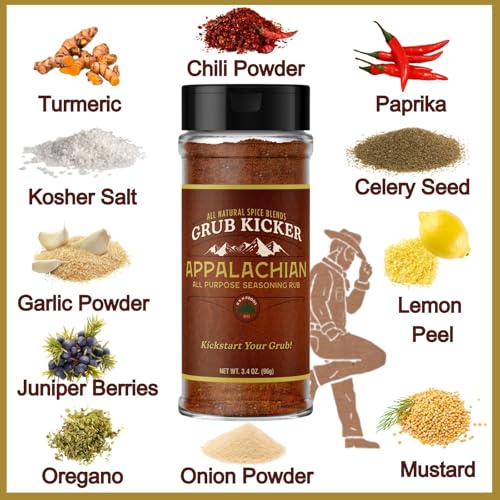 Grub Kicker Appalachian All-Purpose Seasoning - 3.4 oz, Perfect for BBQ, Chicken Wings, Pork & More