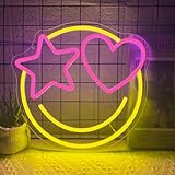 Smile Face Neon Sign, Dimmable Smiley Face Led Neon Signs for Wall Decor, USB Powered Happy Face Neon Light Up Sign for Gaming Room Bedroom Birthday Party Wedding Home Bar Man Cave Club