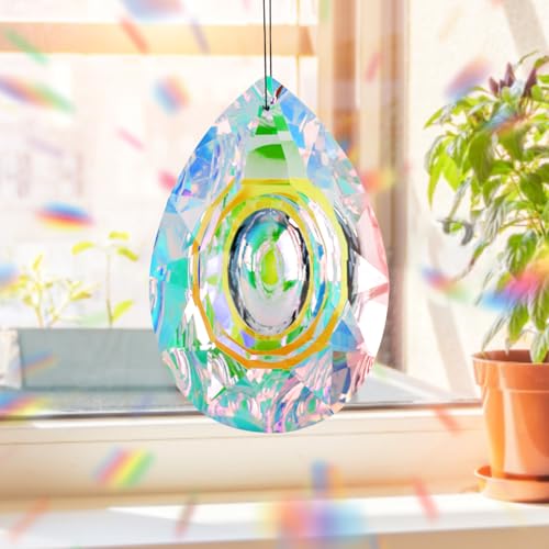 Sun Catcher for Window, Crystal Suncatcher Prism Garden Decor, 86mm Hanging Crystal Ornaments Pendant Rainbow Chandelier Lamp Parts