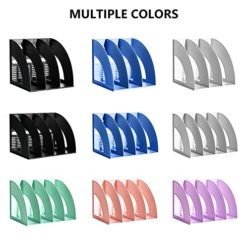 Image of SAYEEC File Holder Storage Folder 4 Compartment Standing Desktop Hollow Organizer Blue Files Shelf Frame Thicken Plastic Paper Notebook Magazine Bookstore for Office School Supplier Students