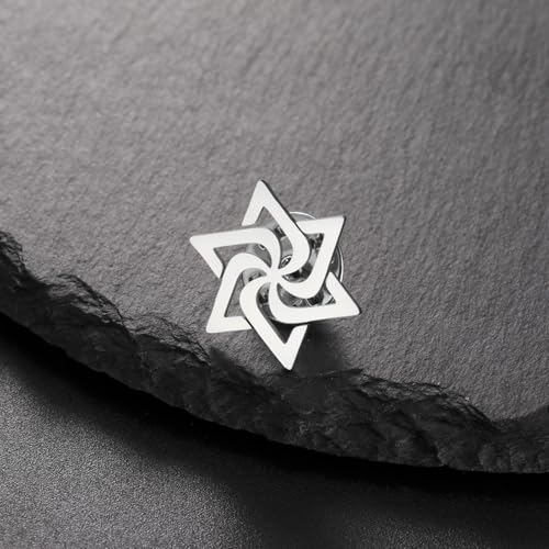 Image of TEAMER Spiral Judaism Star of David Brooch Pins Stainless Steel Jewish Religious Suit Collar Badge Pin Amulet Jewelry