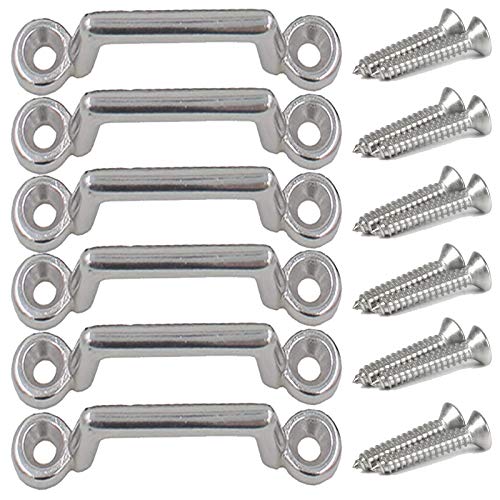 6 Pack Heavy Duty Stainless Steel Bimini Boat Top PAD Eye, Eye Straps, Tie Down, Kayak Deck Loops,Tie Down Anchor Point, footman's Loop for Kayak Canoe Rigging,Jeep Corvette,Buggy W/Hardware - No Rust