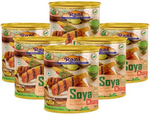 Rani Soya Chaap (Plant Based Protein) 30oz (1.875lbs) 850g, Pack of 6 ~ Easy Open Lid | All Natural | Vegan | No Colors | NON-GMO | Kosher | Indian Origin | Soy Based Meat Substitute
