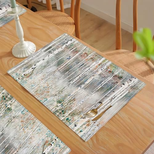 Tijuboni Birch Tree Placemats Set Of 4 Nature Forest Table Mats Washable Place Mats For Home Party Indoor Kitchen Dining Table Decoration 12X18 Inch thumb #4