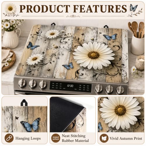 Image of Rustic Daisy Stove Top Cover, 28x20 inch Rubber Cooktop Mat