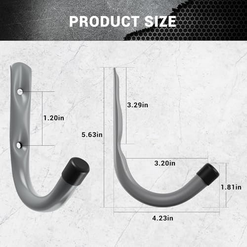 Garage-Hooks-4-Inch-Heavy-Duty-Steel-J-Hooks-for-Wall-12-Pack-Gray-30-Lb-Load-Per-Hook-PP-Coated-Tips-Help-Protect-Items-Garage-Storage-Hooks-Organize-Ladders-Bikes-Tools-And-Hoses