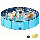 JONRRYIN Piscine pour Chien, 120 x 30cm Piscine Chien Pliable pour Grands et Petits Chiens, Stable et Antidérapant, Piscine Portable avec Rustines et Valve de Vidange pour Enfant Extérieure (120*30cm)