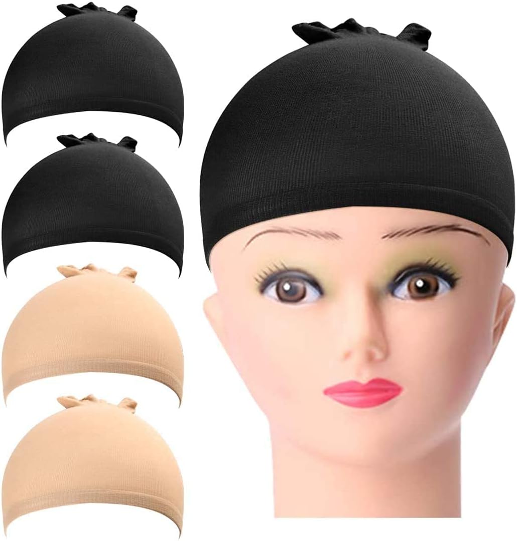 URAQT Wig Caps, 4 Pcs Stretchy Nylon Stocking Wig Cap Ultra Thin, Unisex Wig Cap to Hold Wig in Place for Women Men, Breathable Wig Net Cap for Long Short Hair