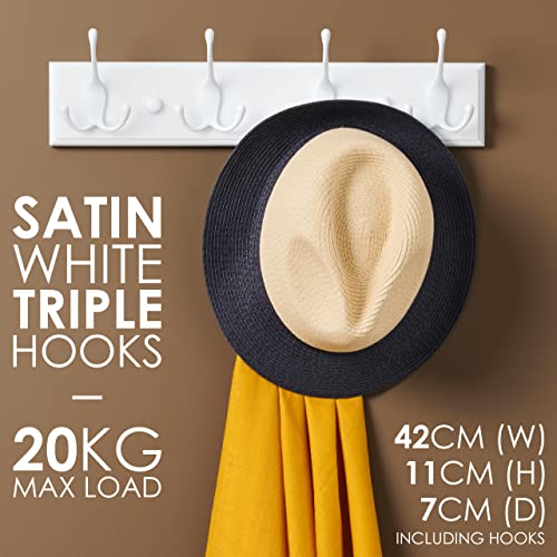 LARHN White Coat Hooks, Wall Mounted Coat Rack (2-Pack), 4 Triple White Coat Hooks for Wall, 42 cm - Image 2