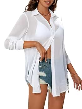 Women's Classic-Fit Shirt Button Front Slit Side Blouse(X