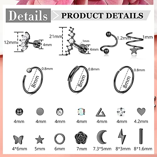 FASACCO Cartilage Earring 18G Flat Back Stud Earrings Surgical Steel Helix Tragus Piercing Jewelry2