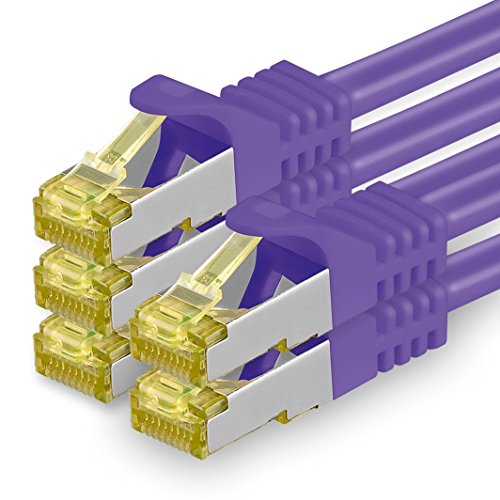 1aTTack.de Cat.7 network cable 1.5 m purple pack of 5 Cat7 Ethernet cable network LAN cable raw cable 10 Gb s SFTP PIMF LSZH set patch cable with Rj 45 plug Cat.6a